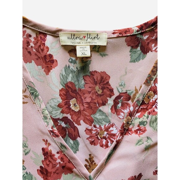 ULTRA FLIRT Women’s Juniors’ Blouse Floral Elastic-Hem Pink Semi Sheer Size XL - Picture 4 of 10